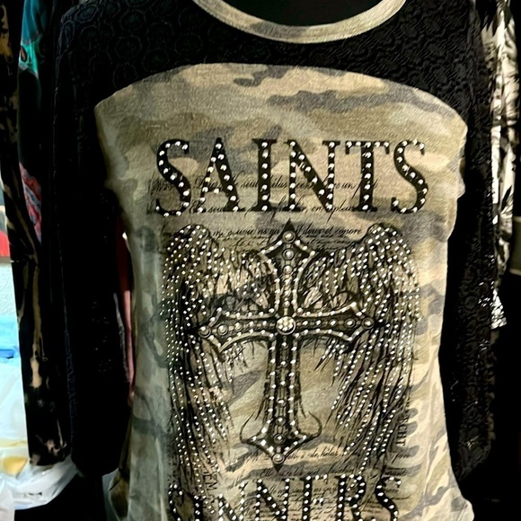 Three-quarter sleeve camouflage, senior centers, lace lightweight top - Picture 1 of 3